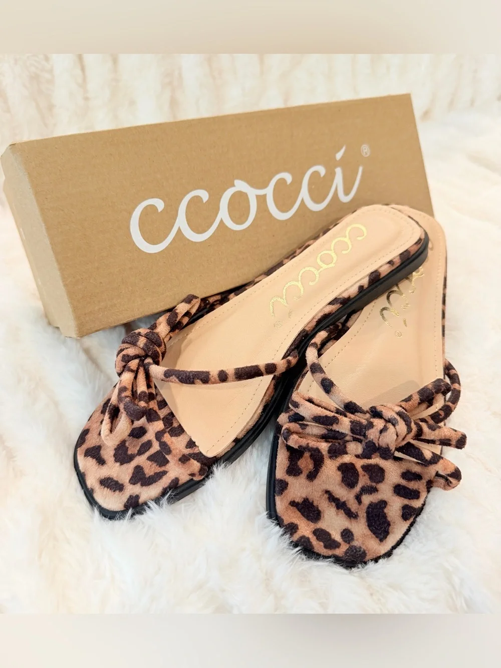 CCOCCI Leopard Knot Slide Sandals - Tan and Brown